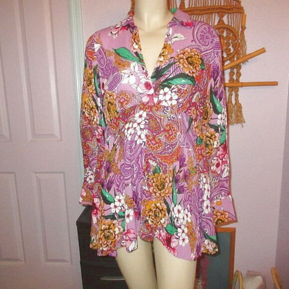 Roaman's Tops - Cottagecore Crinkle Gauze Pintuck Blouse Top Size 12 Fits M Tunic Boho Fairy NEW